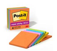 Post-It Super Sticky Notes, 4 in x 4 in, Rio de Janeiro Collection, Lined, 6 Pads/Pack Pouch autoadesiva Blu, Arancione, Rosa, Giallo 90 Fogli