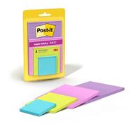 Post-It Super Sticky Notes, Assorted Sizes, Miami Collection, 4 Pads/Pack, 45 Sheets/Pad Blu, Verde, Arancione, Rosa 45fogli pouch autoadesiva