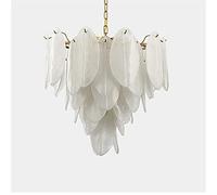 Post Modern Plate Gold Metal Led Pendant Lights Glass Leaves Lustre Hanging Lamp Led Indoor Lighting Fixtures (Color : A) (B)