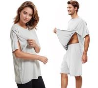 Post Spalla Chirurgia Camicia Full Open Side Snap Adaptive Chemo Abbigliamento Unisex Petto Port Access Chemo Shirt, Camicia grigia, L