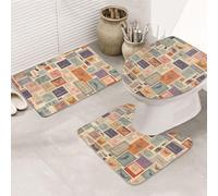 Postal Stationery - Set di 3 tappetini da bagno a forma di U, tappetini da bagno in microfibra antiscivolo + tappetino per copriwater, morbidi e assorbenti, decorazione per la casa