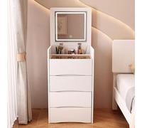 Postazione Trucco con luci e sgabello, Moderna Copertura Multifunzionale Piccola Unità Vanity Toeletta,Tavolo Da Trucco Con Cassetto，Specchio LED A 3 Colori E Sgabelli (40cm,White)