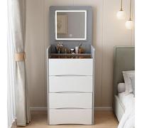 Postazione Trucco con luci e sgabello, Moderna Copertura Multifunzionale Piccola Unità Vanity Toeletta,Tavolo Da Trucco Con Cassetto，Specchio LED A 3 Colori E Sgabelli (40cm,Grigio)