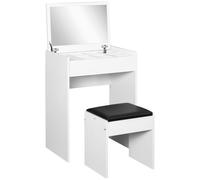 Postazione Trucco con Specchio Richiudibile, Toeletta Trucco Moderno, con Sgabello, Vano Contenitore a 10 Scomparti, MDF Bianco, 60.2 x 40.2 x 79cm