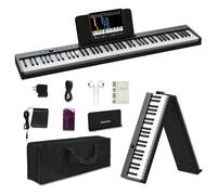 Posten Tastiera pieghevole per pianoforte a 88 tasti, semi-ponderata, portatile, supporto Bluetooth e USB MIDI, tastiera da viaggio pieghevole con panno antipolvere e cuffie, per principianti e adulti