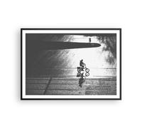 Poster 100x70cm Bianco e nero ciclista solitudine Stampe Immagini Quadri Moderni