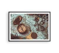 Poster 100x70cm Bussola Vintage Mappa Stampe Immagini Quadri Moderni Murale