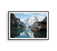 Poster 100x70cm Cottage Sopra Il Lago Stampe Immagini Quadri Moderni Murale
