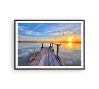 Poster 100x70cm Lago natura ponte uccelli Stampe Immagini Quadri Moderni Murale