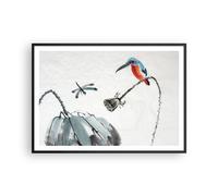 Poster 100x70cm Libellula uccello fiore Stampe Immagini Quadri Moderni Murale