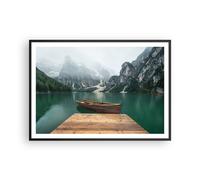 Poster 100x70cm montagne lago barca Stampe Immagini Quadri Moderni Murale