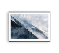 Poster 100x70cm Montagne nebbia alberi Stampe Immagini Quadri Moderni Murale