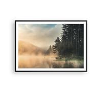 Poster 100x70cm Nebbia Lago Foresta Stampe Immagini Quadri Moderni Murale