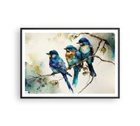 Poster 100x70cm Uccelli Natura Acquerello Stampe Immagini Quadri Moderni Murale