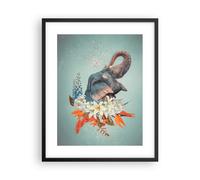 Poster 40x50cm Elefante Fiori Collage Stampe Immagini Quadri Moderni Murale