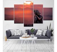 poster 5 pezzi Buddha con tramonto 5 Pezzi di Tela,5 Pannelli Wall Art Poster,Moderno Canvas,5 Parti,5 Pannelli Quadro su Tela,Quadri Moderni Stampa di Immagini Decorazioni casa 150x80cm
