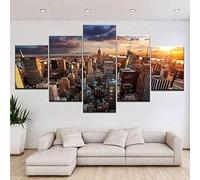 poster 5 pezzi Empire State Building New York 5 Pezzi di Tela,5 Pannelli Wall Art Poster,Moderno Canvas,5 Parti,5 Pannelli Quadro su Tela,Quadri Moderni Stampa di Immagini Decorazioni casa 150x80cm