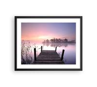 Poster 50x40cm Mattina alba nebbia lago Stampe Immagini Quadri Moderni Murale