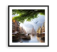 Poster 50x50cm Città Vecchia Barche Canale Stampe Immagini Quadri Moderni Murale