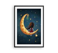 Poster 50x70cm Bambini ragazza luna Stampe Immagini Quadri Moderni Murale