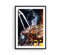 Poster 50x70cm Bistecca griglia fiamme cibo Stampe Immagini Quadri Murale