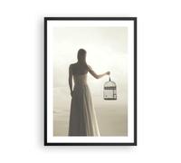 Poster 50x70cm Donna Gabbia Uccello Stampe Immagini Quadri Moderni Murale