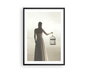 Poster 50x70cm Donna Gabbia Uccello Stampe Immagini Quadri Moderni Murale