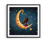 Poster 60x60cm Bambini ragazza luna Stampe Immagini Quadri Moderni Murale