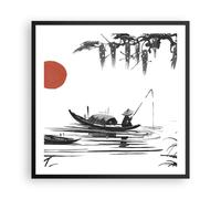 Poster 60x60cm Cina pescatore disegno Stampe Immagini Quadri Moderni Murale