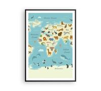 Poster 70x100cm Animali il mondo mappa Stampe Immagini Quadri Moderni Murale