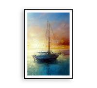 Poster 70x100cm Barca a vela Ovest Il Sole Stampe Immagini Quadri Moderni Murale