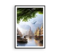 Poster 70x100cm Città Vecchia Barche Canale Stampe Immagini Quadri Murale