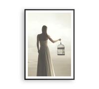 Poster 70x100cm Donna Gabbia Uccello Stampe Immagini Quadri Moderni Murale