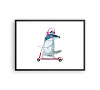 Poster 70x50cm Bambini Scooter Animale Stampe Immagini Quadri Moderni Murale