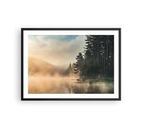 Poster 70x50cm Nebbia Lago Foresta Stampe Immagini Quadri Moderni Murale