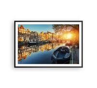 Poster 91x61cm Canale barca Amsterdam acqua Stampe Immagini Quadri Moderni