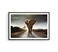 Poster 91x61cm Elefante Strada Campagna Stampe Immagini Quadri Moderni Murale