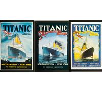 Poster A3 Titanic 1912 più grande nave da crociera Southampton New York set di 3