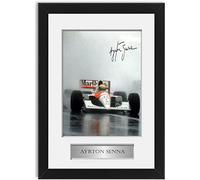 Poster A4 autografato da Ayrton Senna Racing Driver World Champion, con cornice nera