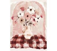 Poster acquerello floreale rosa e bianco vaso e fiori opera d'arte...