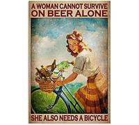 Poster Aluminum Vintage A Woman Cannot Survive On Beer Alone She Also Needs A Bicycle Cartello In Metallo Regalo Di Compleanno Cartelli In Latta Per man Cave Decorazione Murale S