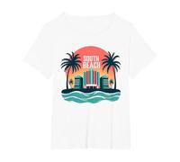 Poster Art Deco con Paradiso Tropicale di South Beach Maglietta, Donna Plus-Size, Bianco, 1X