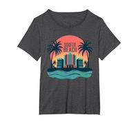 Poster Art Deco con Paradiso Tropicale di South Beach Maglietta, Donna Plus-Size, Grigio Scuro, 2X