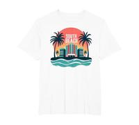 Poster Art Deco con Paradiso Tropicale di South Beach Maglietta, Uomo Taglie Grandi, Bianco, 5X Tall