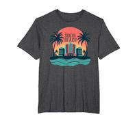 Poster Art Deco con Paradiso Tropicale di South Beach Maglietta, Uomo Taglie Grandi, Grigio Scuro, 4X Tall