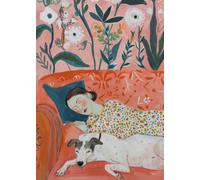 Poster arte floreale Dreamy Rest - arte da parete accogliente donna e cane...