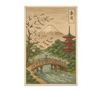 Poster Arte Giapponese Tradizionale, Stile Ukiyo-e Vintage, Decorazione Zen Orientale per Casa Ufficio Cucina Sala Ristorante, Idea Regalo, Stampa in Carta Glossy Premium (Giappone - Ponte A3)