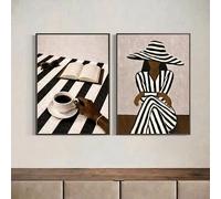 Poster artistici minimalisti, eleganti e raffinati in nero, con stampe moderne per il tè e il caffè del pomeriggio, ideali per la decorazione della casa e della sala da pranzo (30x45 cm x 2/cornice)