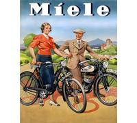 Poster artistico bicicletta Miele coppia retrò moto tedesca -...