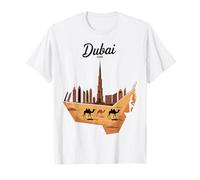 Poster artistico con cammello Burj Khalifa, Dubai, Emirati Arabi Uniti Maglietta